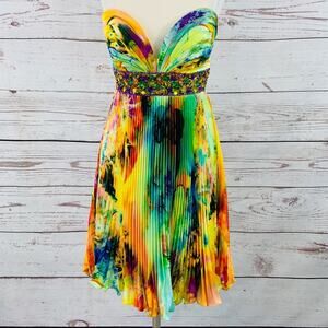 Night Moves multicolored beaded strapless pleated